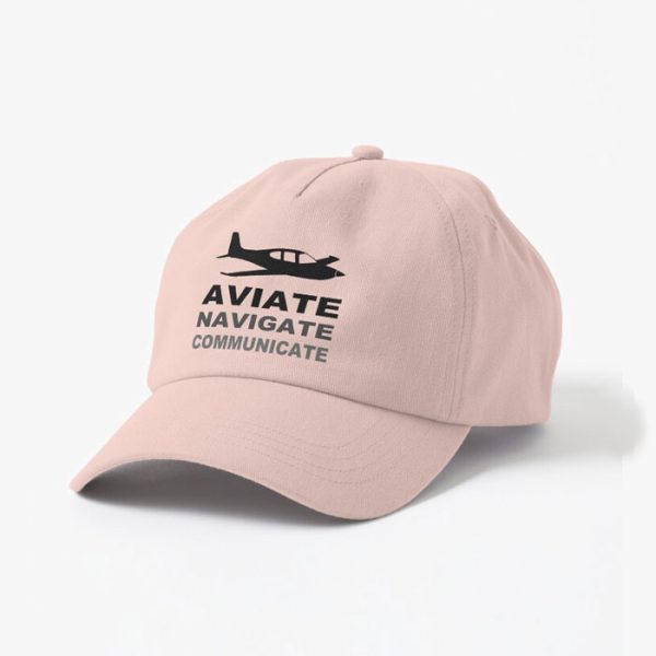 Aviate Navigate Communicate Polo-style Pilot Cap black print, close view