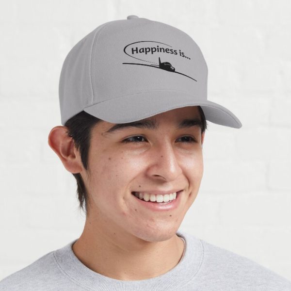 Happiness is... Baseball-Style Pilot Cap. Black print