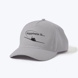 Happiness is Baseball Style Pilot Cap, Black Print, Close View