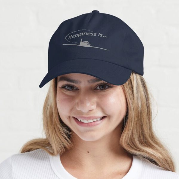 Happiness is Flying Polo Style Cap. Grey print.