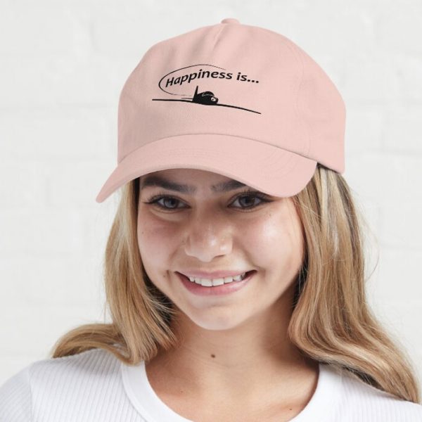 Happiness is Flying Polo Style Cap. Black print