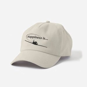 Happiness is… Polo-style Pilot Cap, Black Print, Close View
