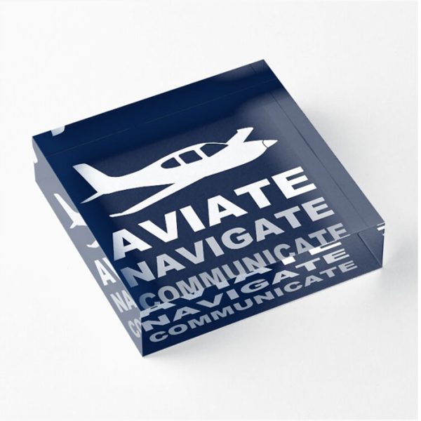 Aviate Navigate Communicate Acrylic Block dark blue